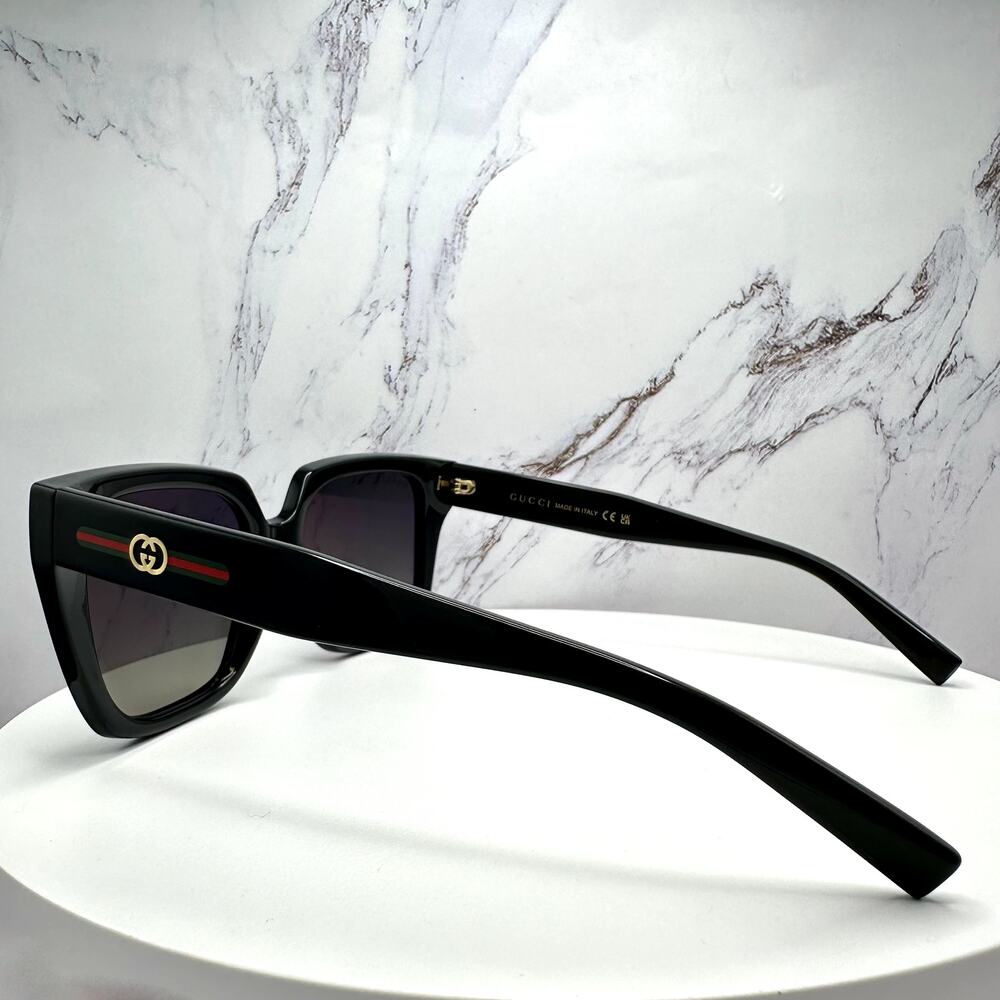 New GUCCI Sunglasses Black 54mm Square Gold Interlocking GG Red Green Web - Picture 12 of 16